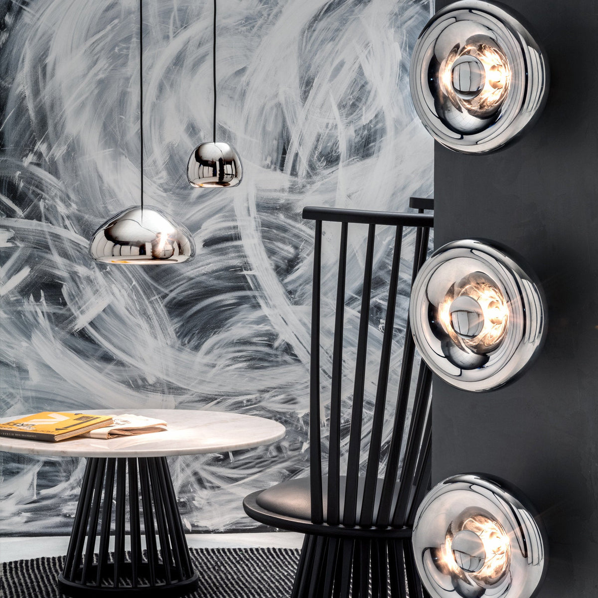 Table basse en marbre blanc et bois de bouleau noir Fan - Tom Dixon - The Cool Republic