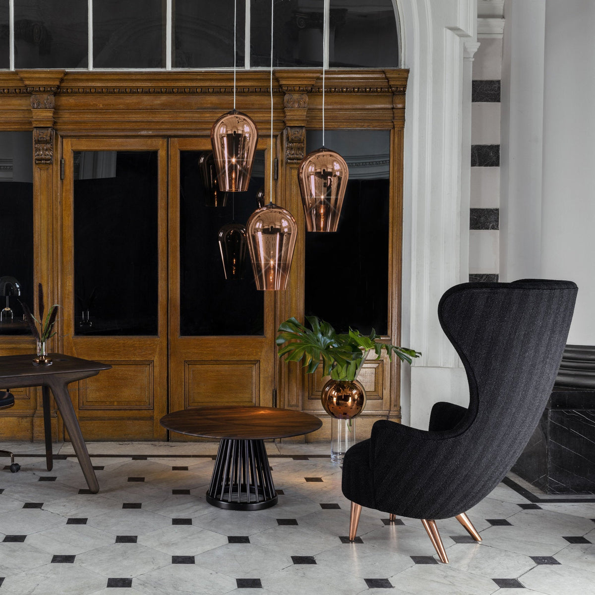 Table basse en marbre blanc et bois de bouleau noir Fan - Tom Dixon - The Cool Republic