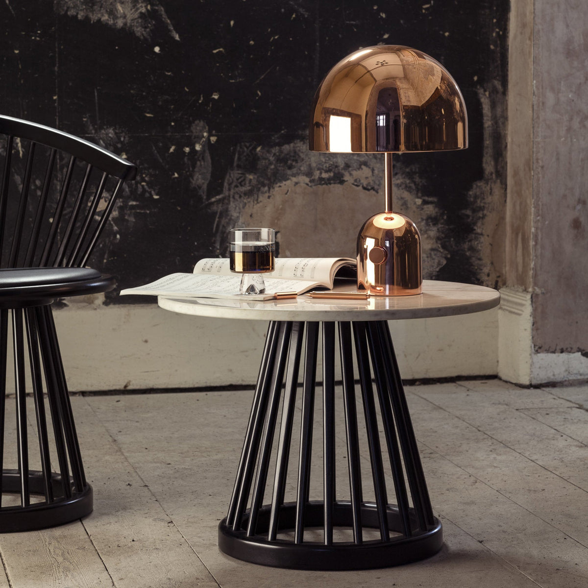 Table basse en marbre blanc et bois de bouleau noir Fan - Tom Dixon - The Cool Republic