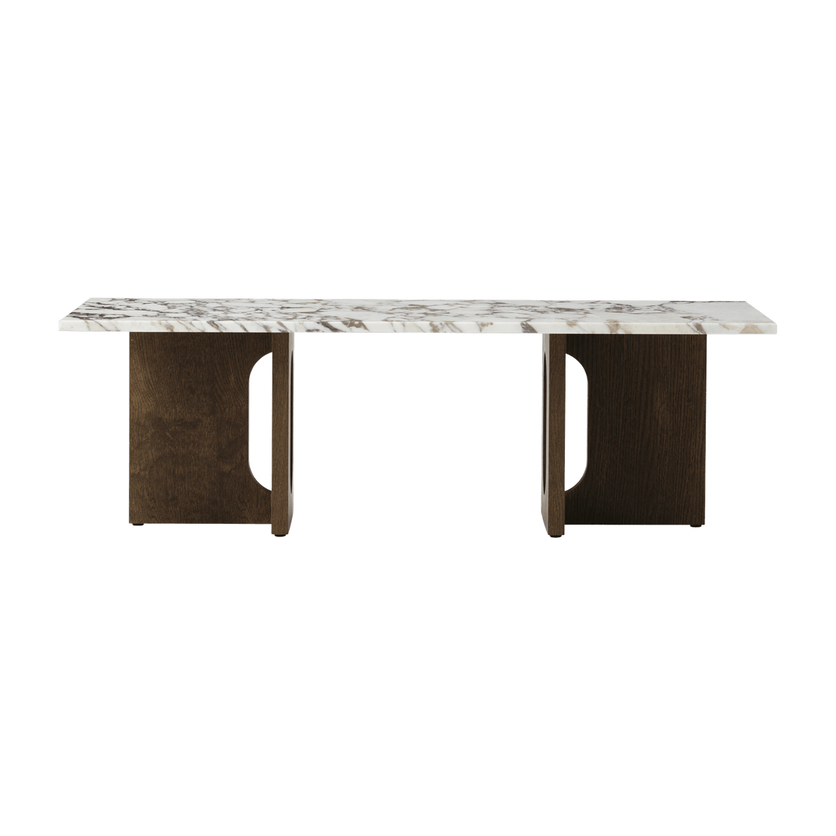 Table basse en marbre blanc et piétement en chêne teinté foncé 120 x 45 cm Androgyne lounge - Audo - The Cool Republic