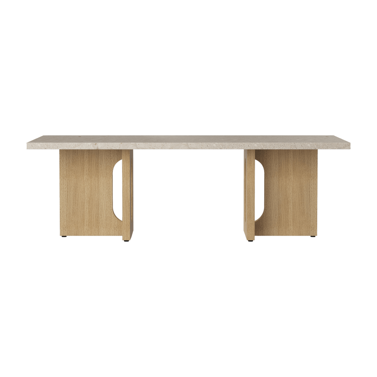 Table basse en marbre sable et piétement en chêne naturel 120 x 45 cm Androgyne lounge - Audo - The Cool Republic
