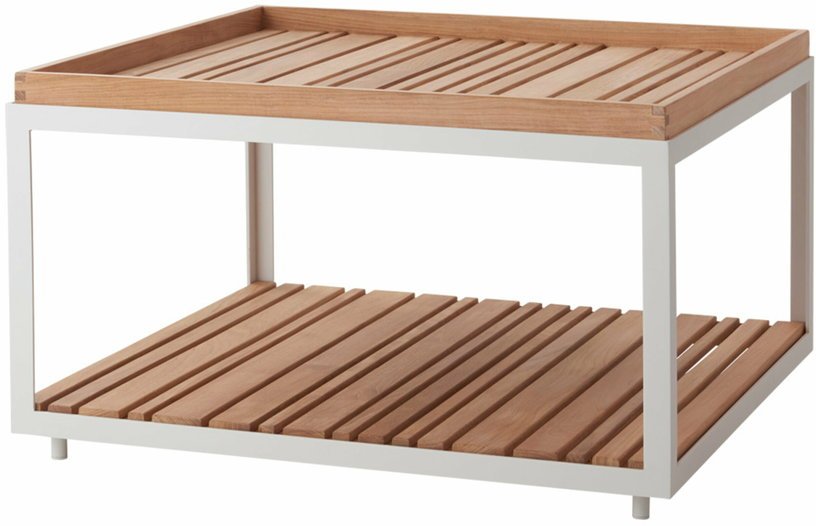 Table basse en teck et cadre blanc 79x79 cm Level - Cane - Line - The Cool Republic
