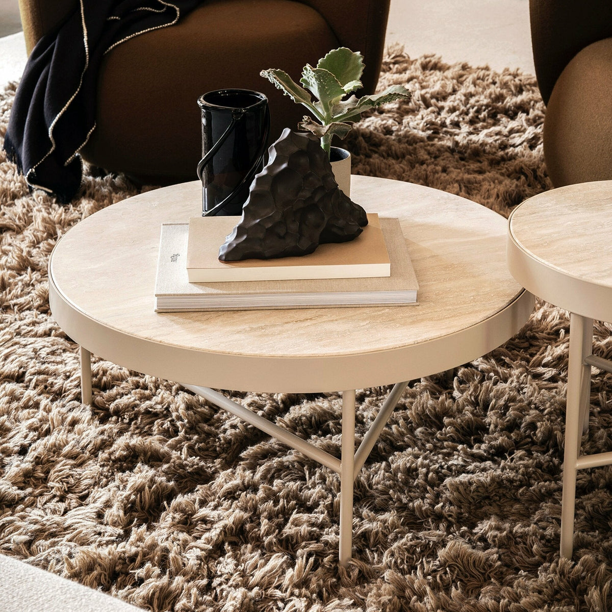 Table basse en travertin et acier 70 cm Cashmere - Ferm Living - The Cool Republic