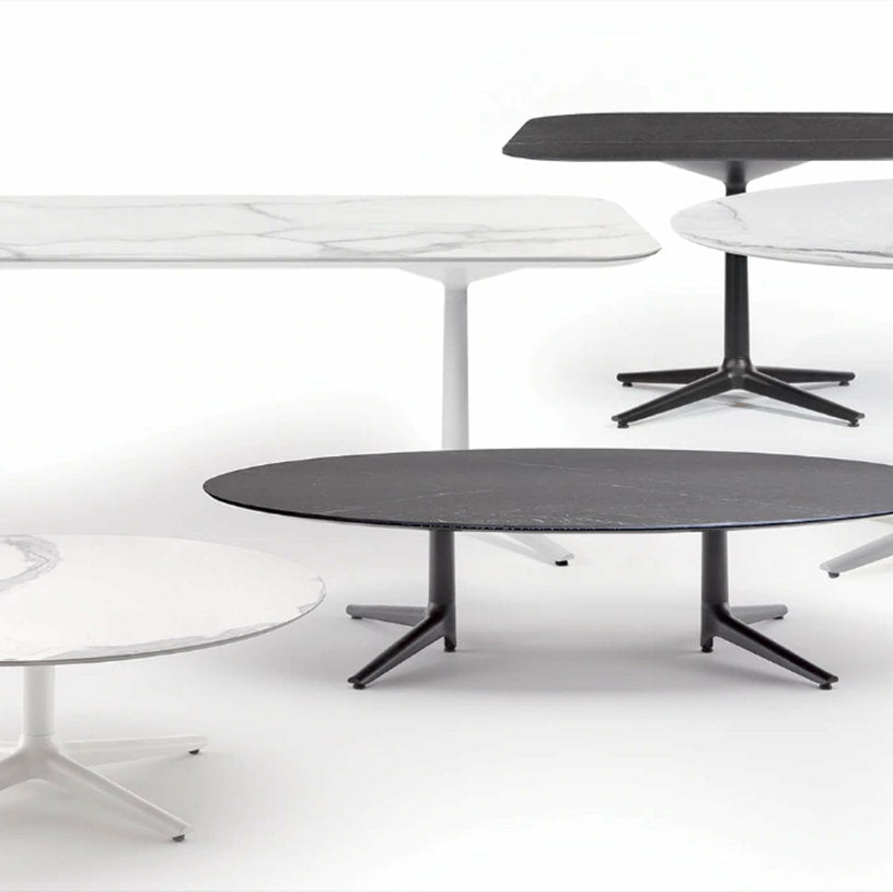 Table basse ovale effet marbre blanc 192x118 Multiplo - Kartell - The Cool Republic