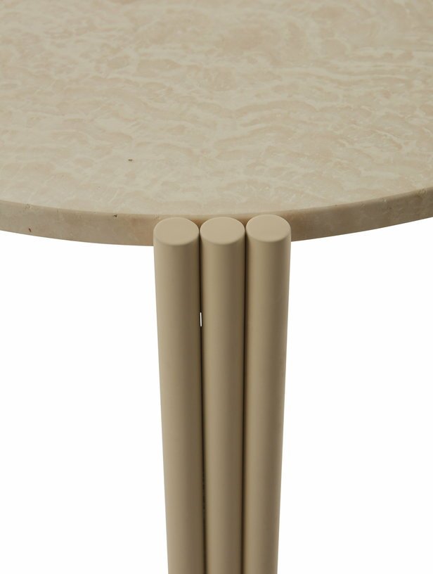 Table basse ronde en acier beige et travertin 35 x 60 cm Tribus - AYTM - The Cool Republic