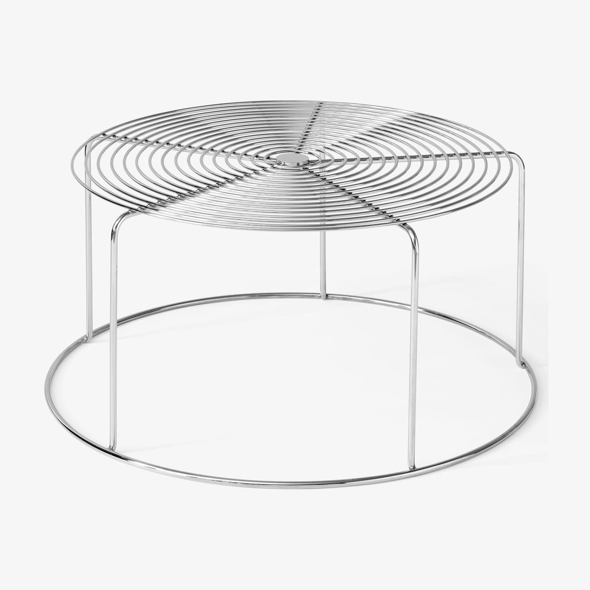 Table basse ronde en acier poli miroir argenté 74x74x36cm Wire VP17 - &tradition
