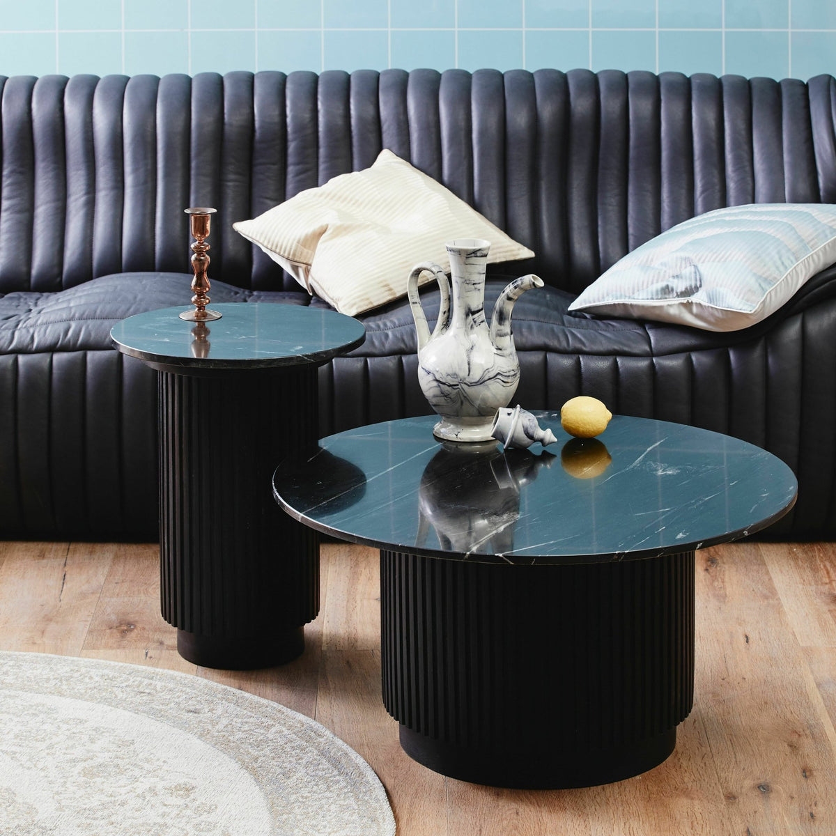 Table basse ronde en bois de manguier et marbre noir 75x40cm Erie - Nordal - The Cool Republic