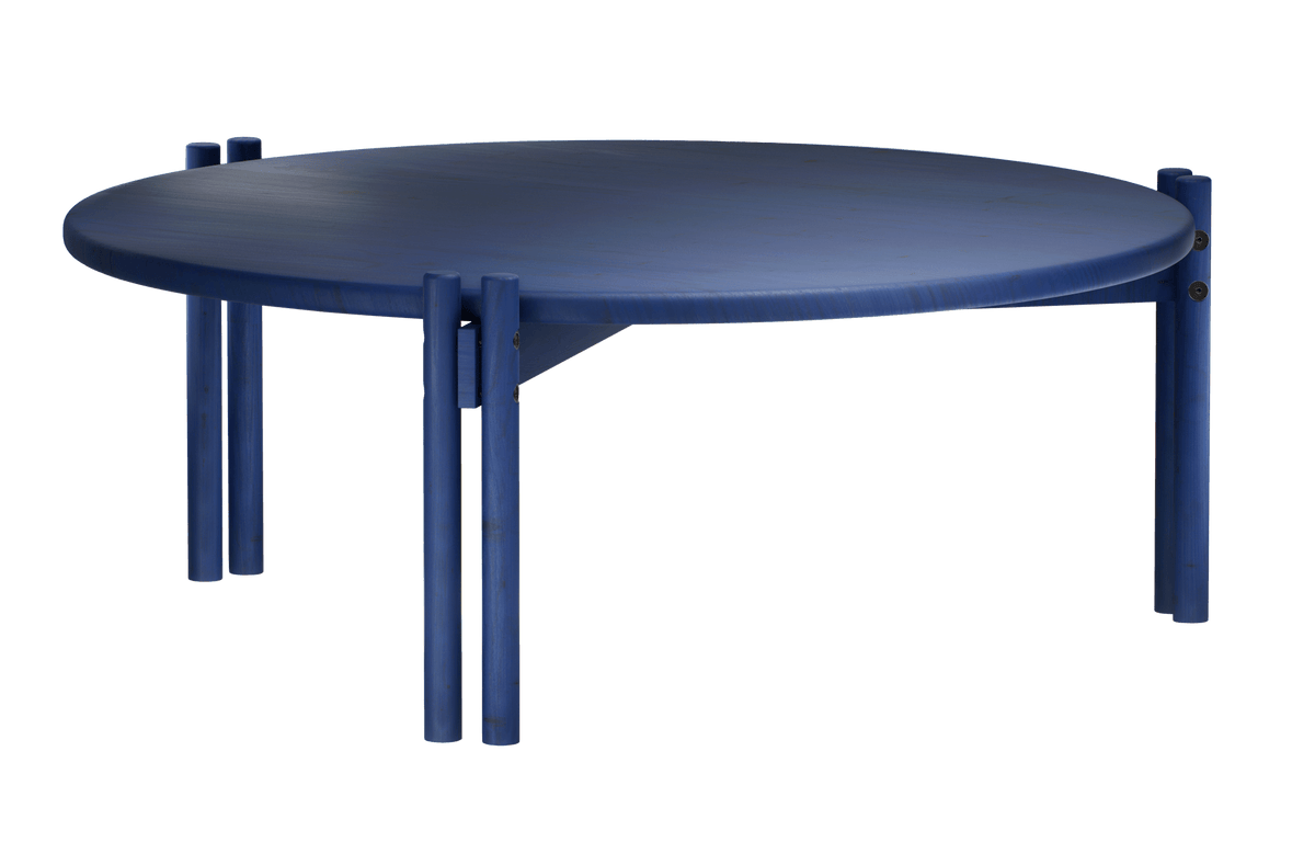 Table basse ronde en pin bleu cobalt 80x32cm Sticks - Karup Design - The Cool Republic