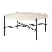 Coffee table ronde in white travertine and black stainless steel 80 cm TS - Gubi - The Cool Republic