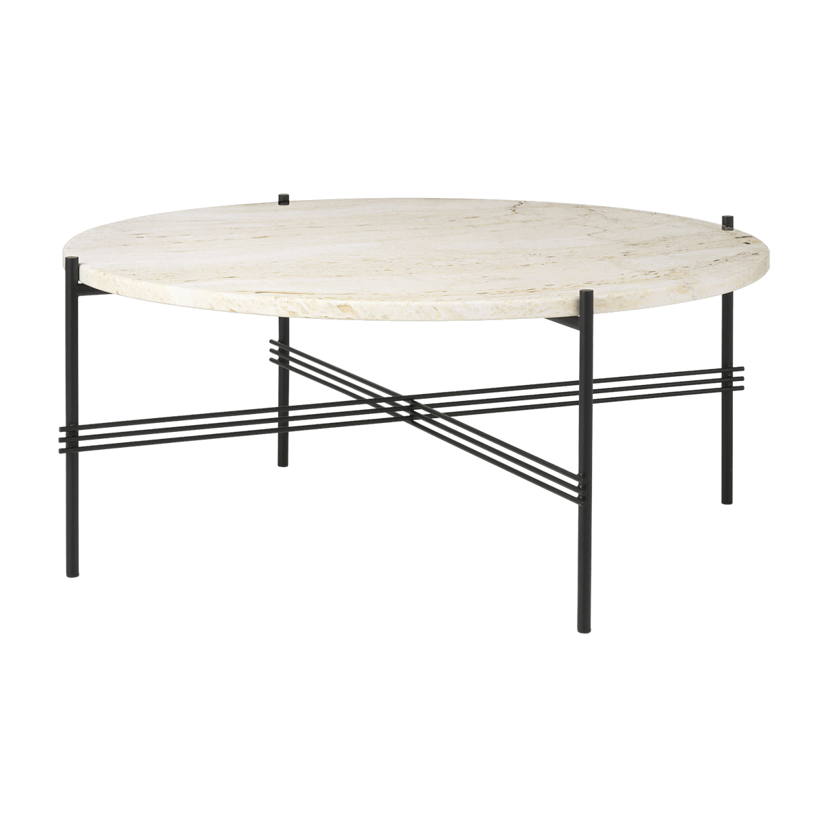 Coffee table ronde in white travertine and black stainless steel 80 cm TS - Gubi - The Cool Republic