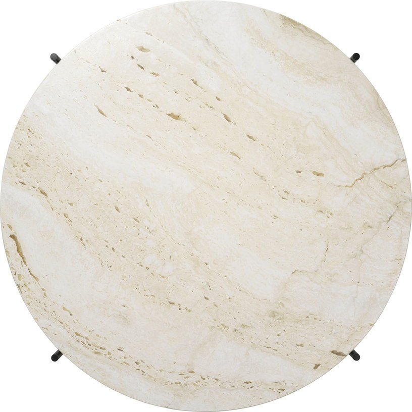 Table basse ronde en travertin blanc et acier inoxydable noir 80 cm TS - Gubi - The Cool Republic