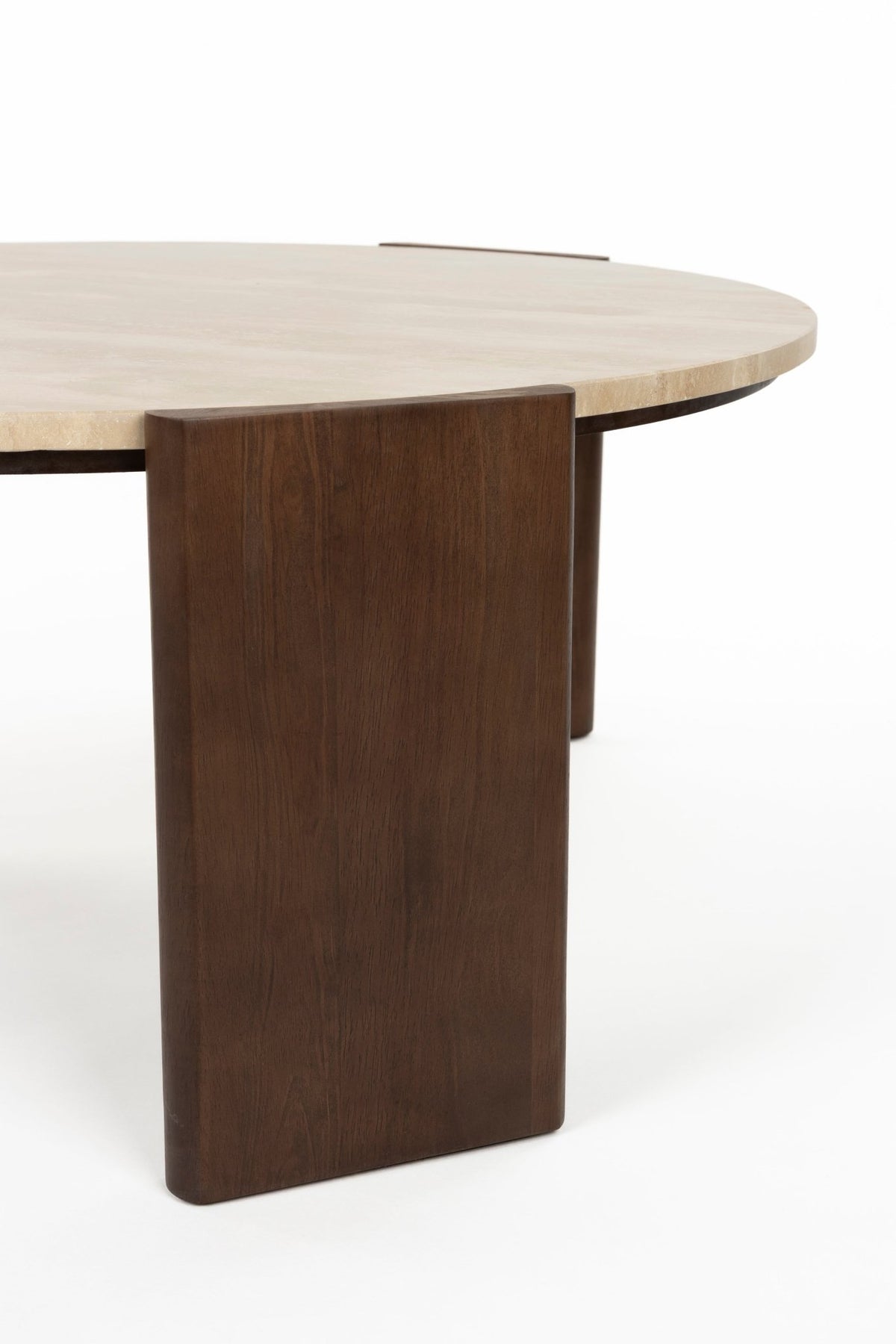 Table basse ronde en travertin et bois d'hévéa 90cm Valcour - Dutchbone - The Cool Republic