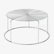 Table basse ronde en verre et acier poli miroir argenté 74x74x36cm Wire VP17 - &tradition