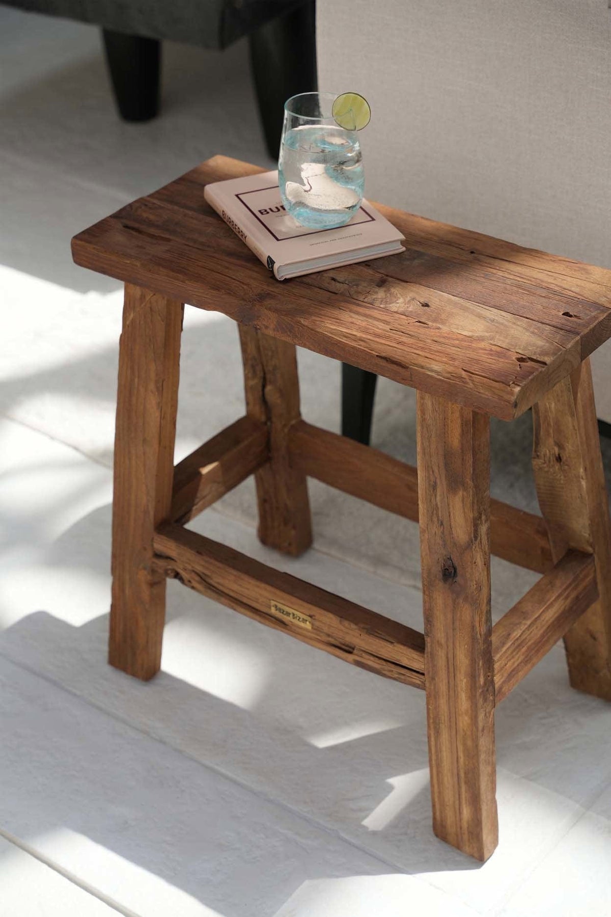 Table d'appoint ou tabouret en teck naturel marron 50x25x50cm Fab Rustic - Bazar Bizar — vue 2