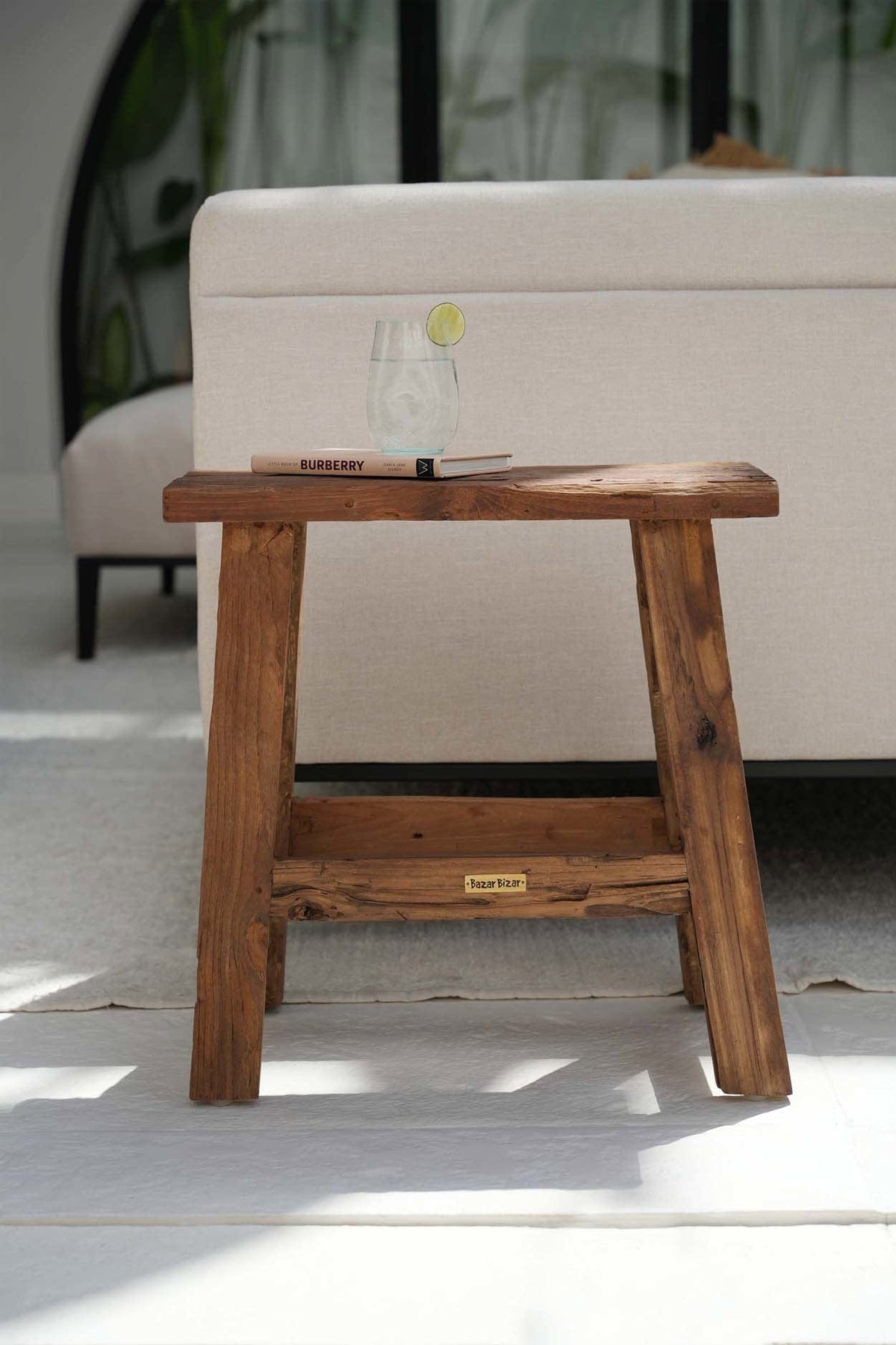Table d'appoint ou tabouret en teck naturel marron 50x25x50cm Fab Rustic - Bazar Bizar — vue 4