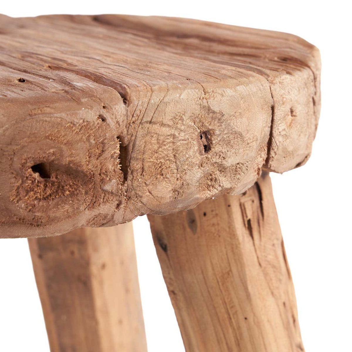 Table d'appoint ronde de jardin en bois de teck massif marron 50x50x40cm Marabunta Rustic - Bazar Bizar — vue 5