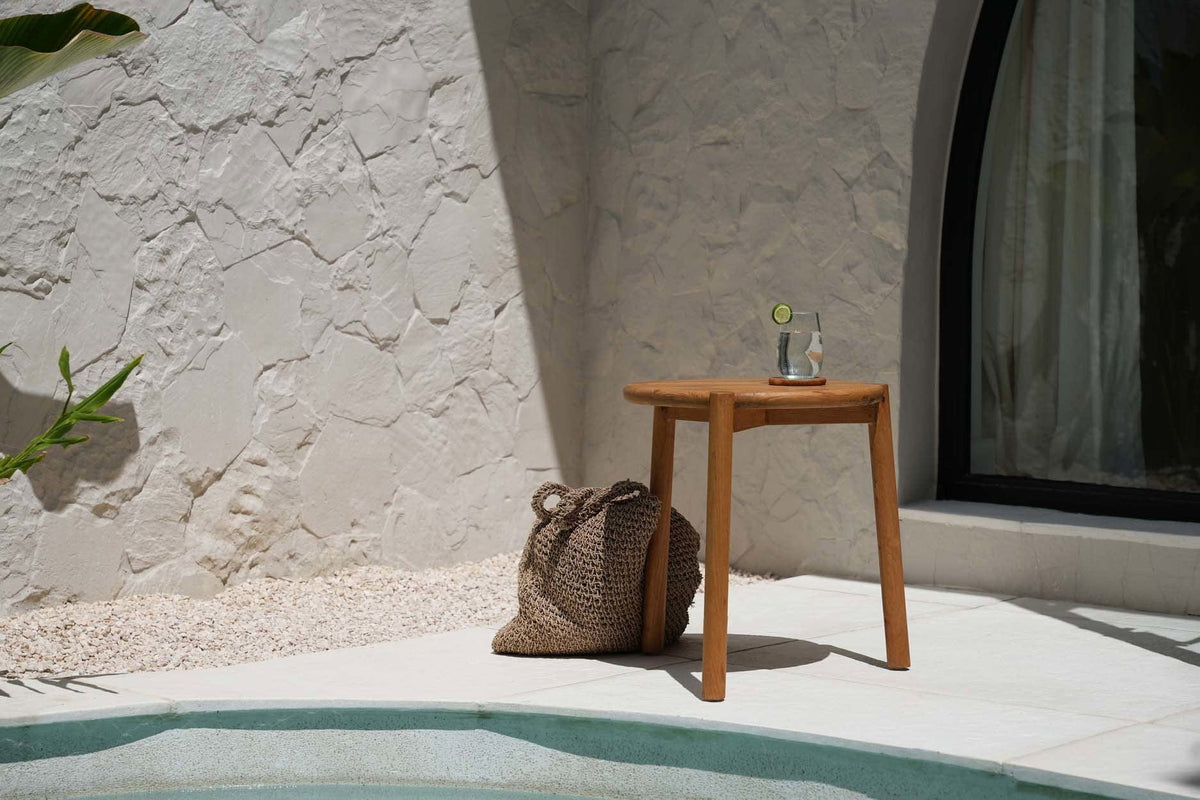 Table d'appoint ronde de jardin en teck naturel marron 47x47x50cm Gilimanuk - Bazar Bizar — vue 3