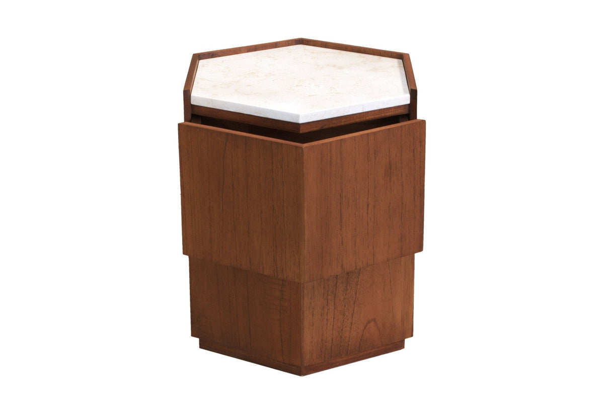 Table d'appoint en bois mindi et marbre crème 43,5x50x54cm Tomo - Versmissen - The Cool Republic