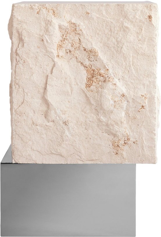 Table d'appoint en calcaire et acier chromé 33x32x50cm Temple - 101 COPENHAGEN - The Cool Republic