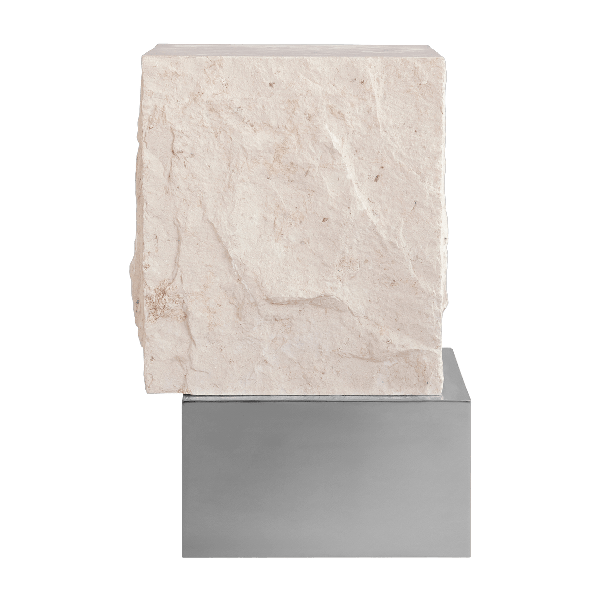 Table d'appoint en calcaire et acier chromé 33x32x50cm Temple - 101 COPENHAGEN - The Cool Republic