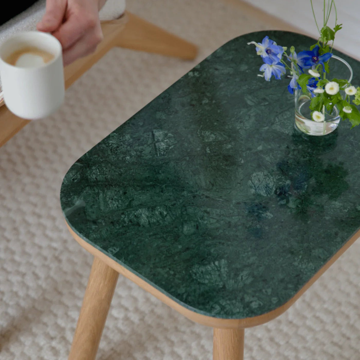 Table d'appoint en chêne et marbre vert 50x35x27cm Paff - Umage - The Cool Republic