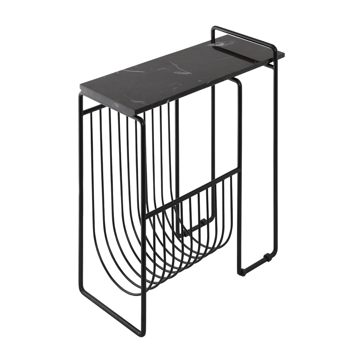 Table d'appoint en marbre avec porte revues en acier noir Sino - AYTM - The Cool Republic
