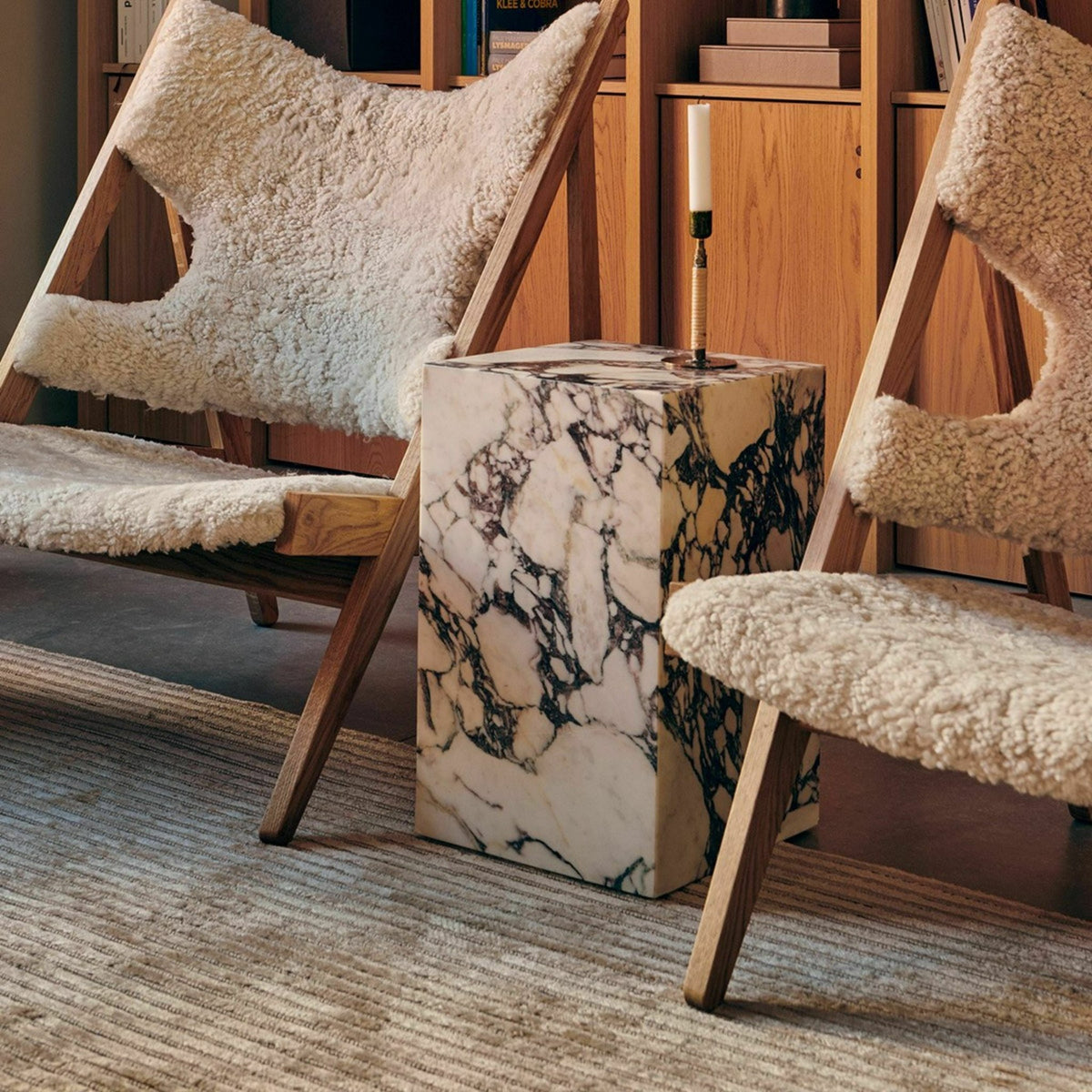 Table d'appoint en marbre beige et marron 51 x 30 cm Plinth Tall - Audo - The Cool Republic