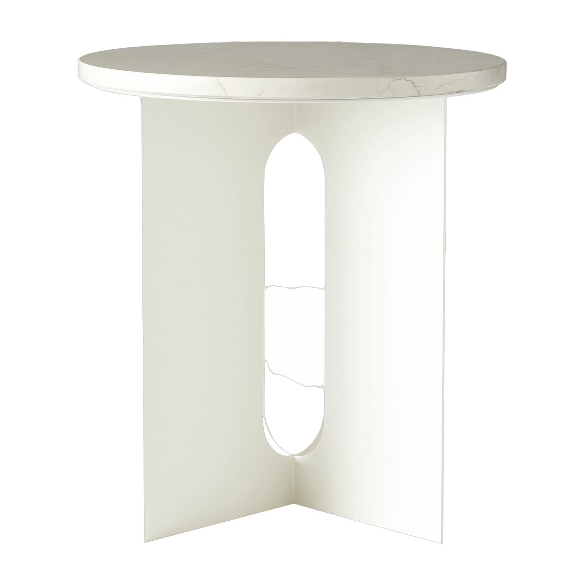 Table d'appoint en marbre sable et piètement en acier blanc 42 cm Androgyne - Audo - The Cool Republic