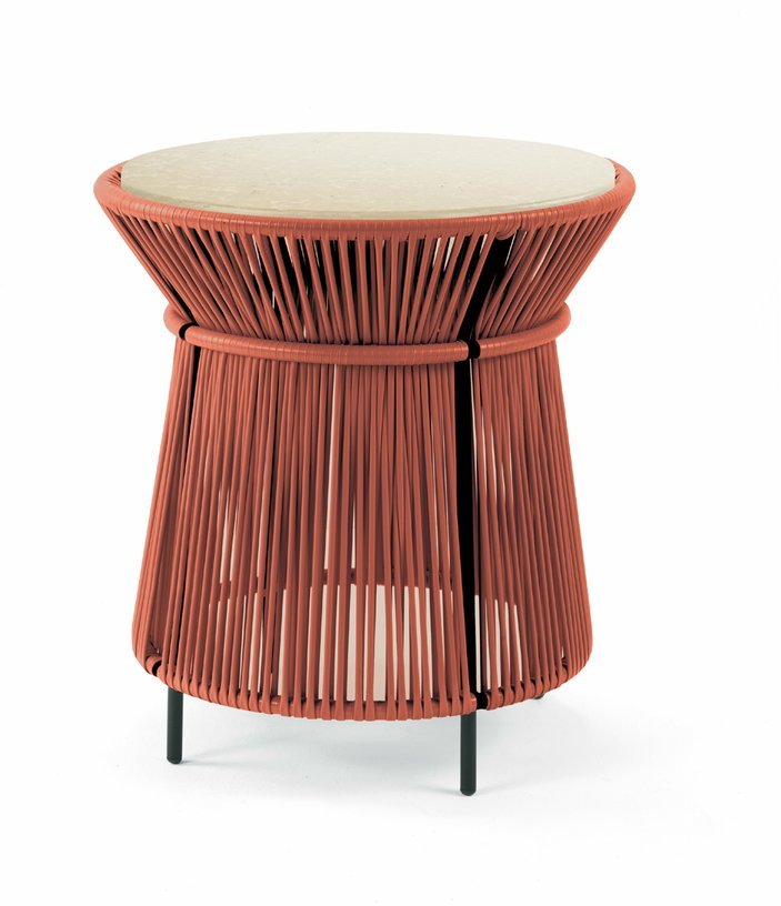 Table d'appoint marron plateau en marbre crème Caribe chic - Ames - The Cool Republic