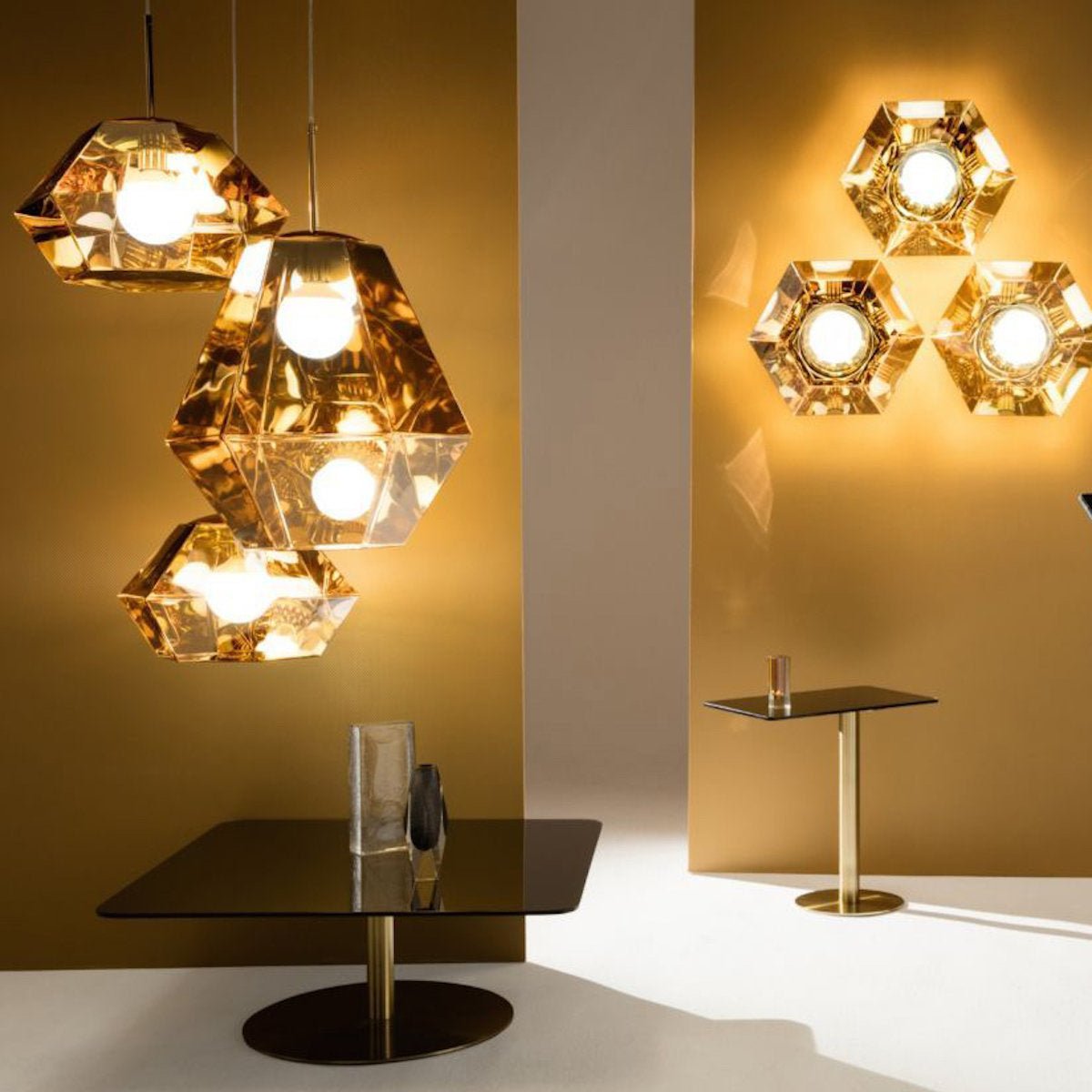Table d'appoint rectangle en fer plaqué laiton et en verre cuivré Flash - Tom Dixon - The Cool Republic