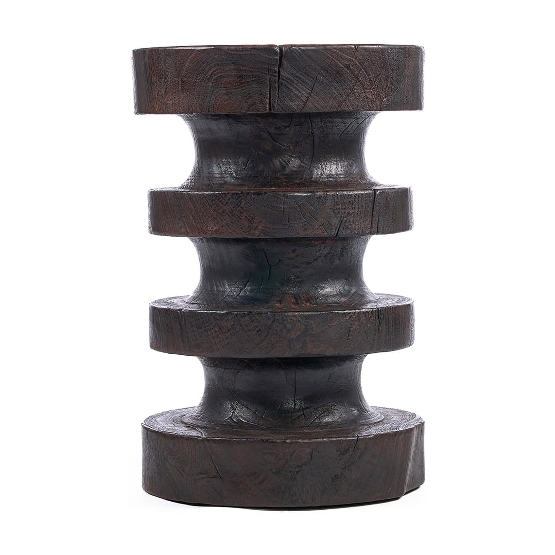 Table d'appoint ronde en bois de manguier marron foncé 40x40x60cm Mocha Rings - Bazar Bizar - The Cool Republic