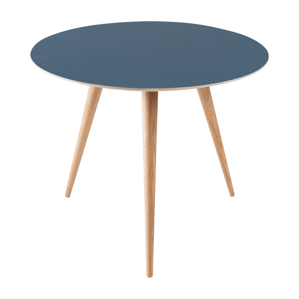 Table d'appoint ronde en chêne blanc et plateau en linoléum bleu 55 cm Arp - Gazzda - The Cool Republic