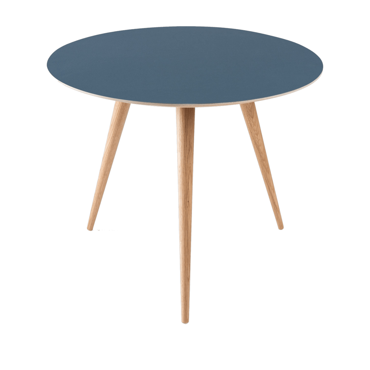 Table d'appoint ronde en chêne et plateau en linoléum bleu 55 cm Arp - Gazzda - The Cool Republic