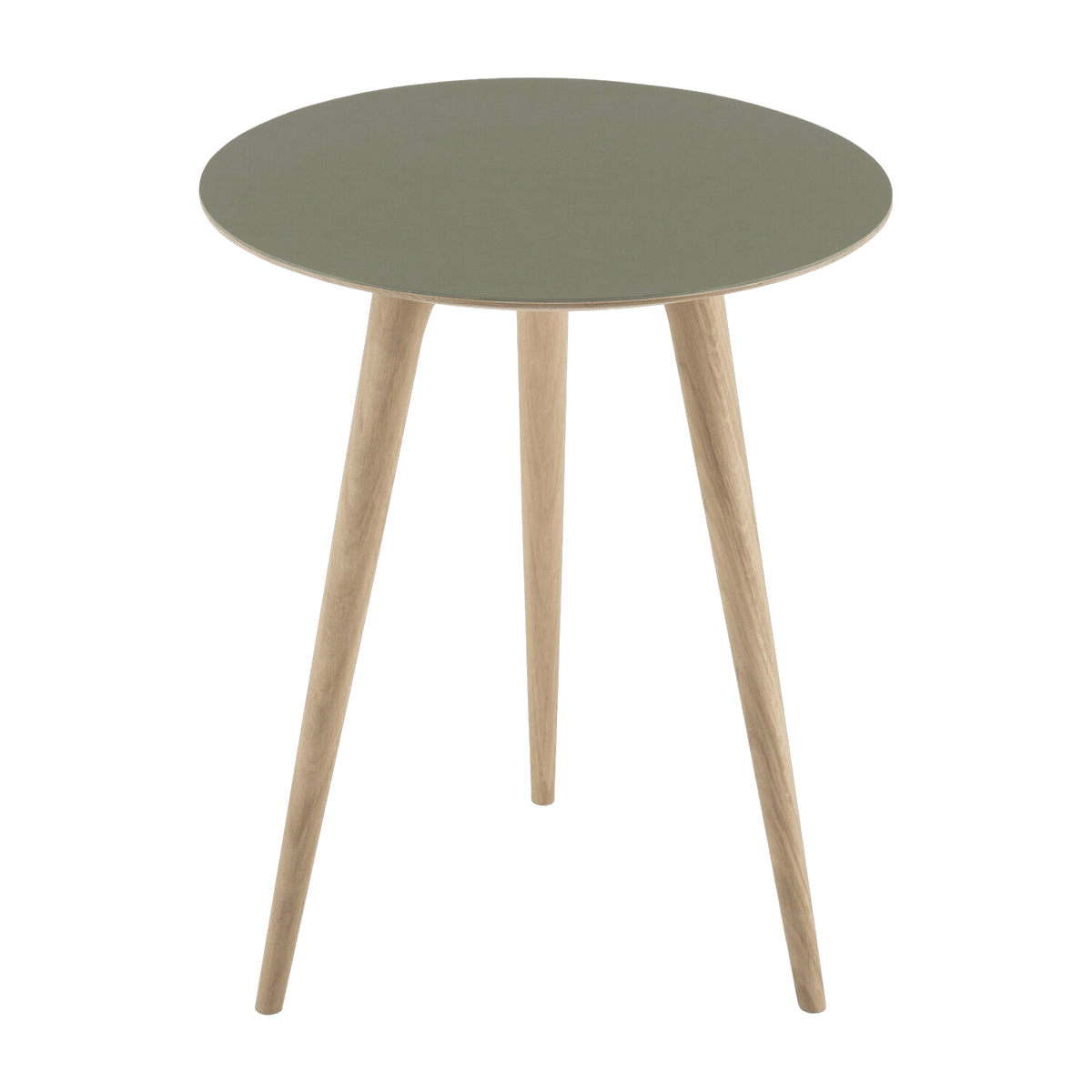 Table d'appoint ronde en chêne et plateau en linoléum olive foncé 45 cm Arp - Gazzda - The Cool Republic