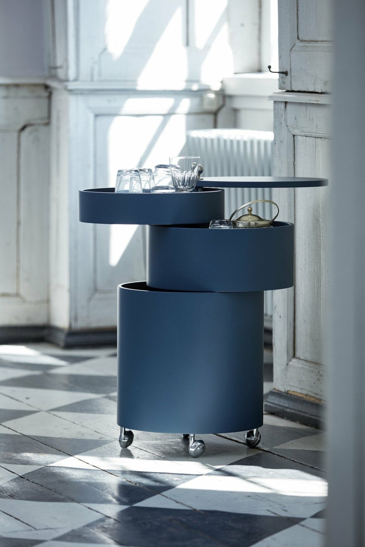 Barboy mushroom molded wood side table on wheels - Verpan - The Cool Republic