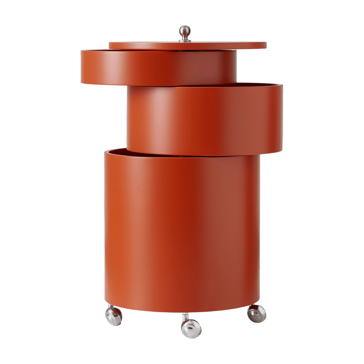 Barboy orange molded wood side table on wheels - Verpan - The Cool Republic
