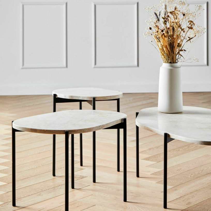 Table d'appoint travertin ivoire 95 x 54 cm La Terra - Woud - The Cool Republic