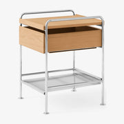 Table de chevet en acier chrome et chêne naturel 44x42x55cm Alima NDS3 - &tradition