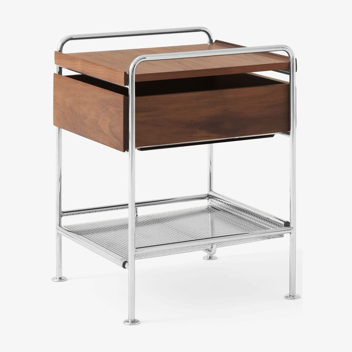 Table de chevet en acier chrome et noyer laqué 44x42x55cm Alima NDS3 - &tradition - The Cool Republic