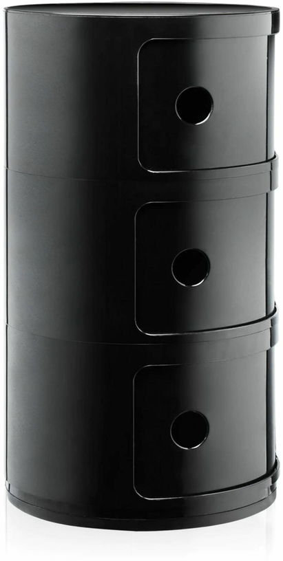 Table de chevet noire brillant 3 tiroirs Componibili - Kartell - The Cool Republic