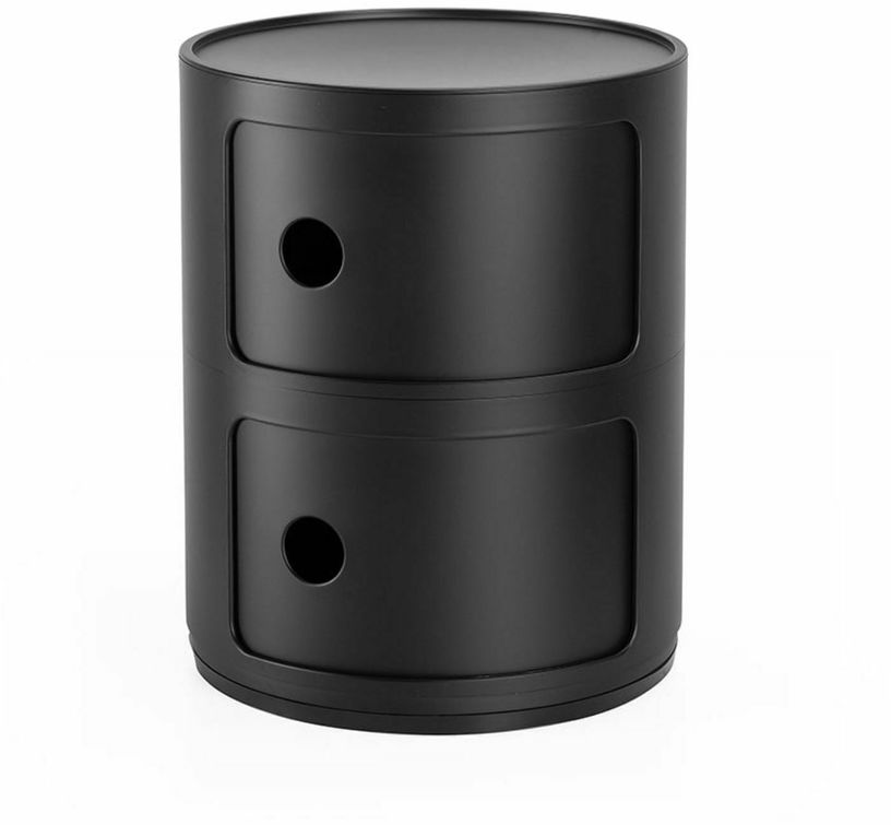 Table de chevet noire mat 2 tiroirs Componibili Recycled - Kartell - The Cool Republic
