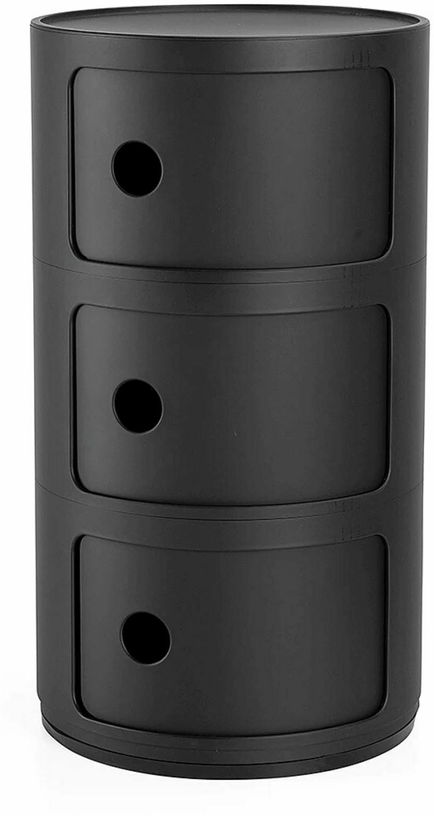 Table de chevet noire mat 3 tiroirs Componibili Recycled - Kartell - The Cool Republic