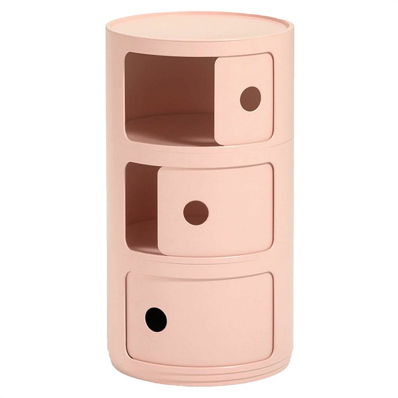 Table de chevet rose 3 tiroirs Componibili Bio - Kartell - The Cool Republic
