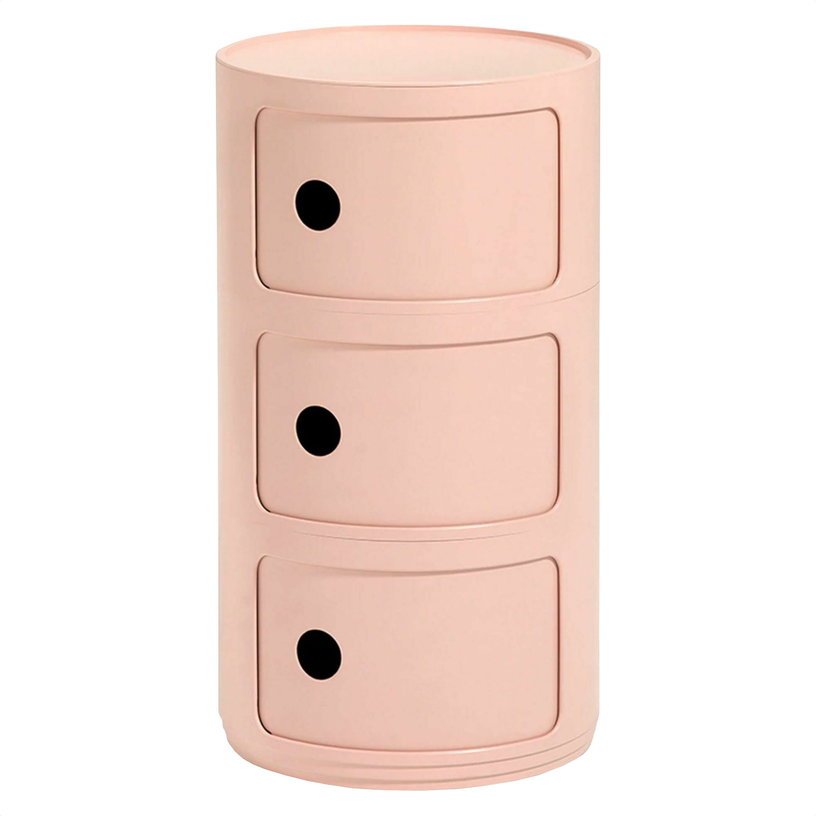 Table de chevet rose 3 tiroirs Componibili Bio - Kartell - The Cool Republic