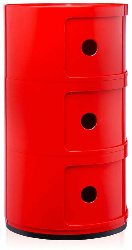Table de chevet rouge 3 tiroirs Componibili - Kartell - The Cool Republic