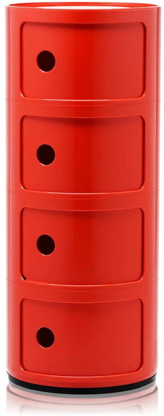 Table de chevet rouge 4 tiroirs Componibili - Kartell - The Cool Republic