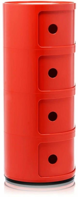 Table de chevet rouge 4 tiroirs Componibili - Kartell - The Cool Republic