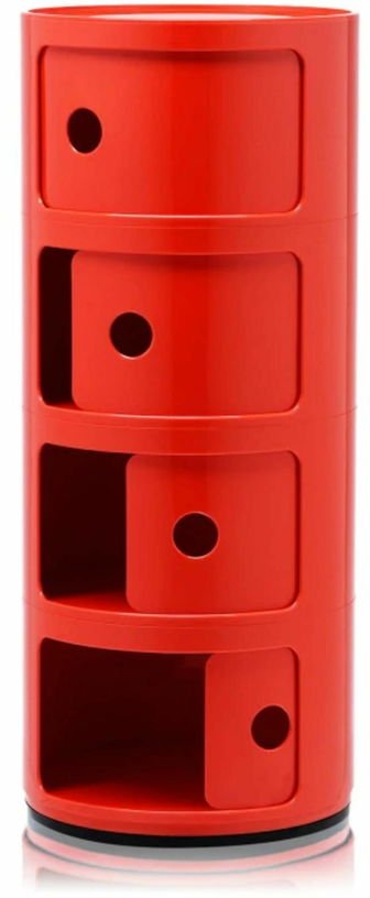 Table de chevet rouge 4 tiroirs Componibili - Kartell - The Cool Republic