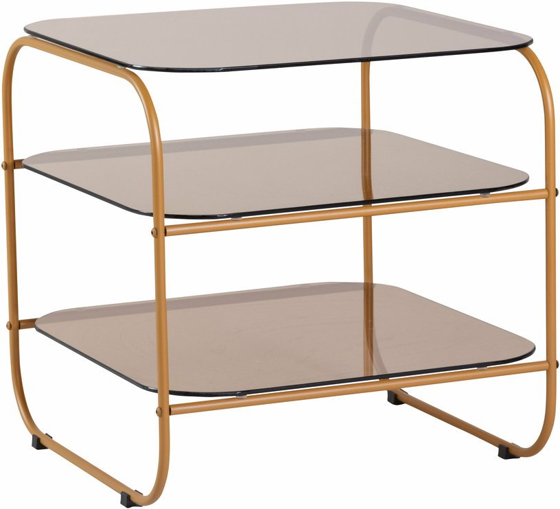 Table marron et orange en fer avec plateau en verre Echo - Hübsch - The Cool Republic