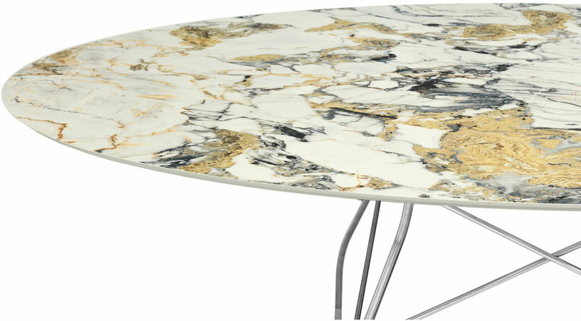 Table ovale effet marbre Symphonie et chromé 192x118 Glossy - Kartell - The Cool Republic
